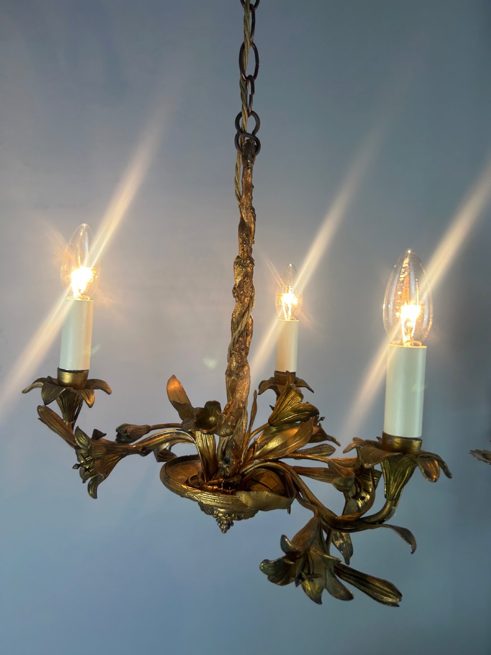 French Ornate 3 Arm Chandelier, Ceiling Light, Rewired  View III