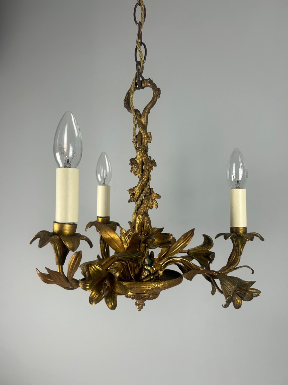 French Ornate 3 Arm Chandelier, Ceiling Light, Rewired  View IV