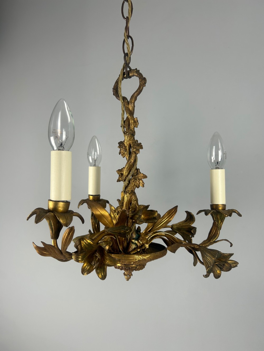 French Ornate 3 Arm Chandelier, Ceiling Light, Rewired  View V