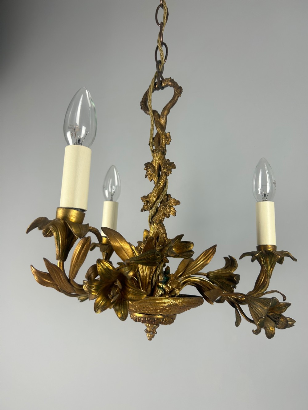 French Ornate 3 Arm Chandelier, Ceiling Light, Rewired  View VIII