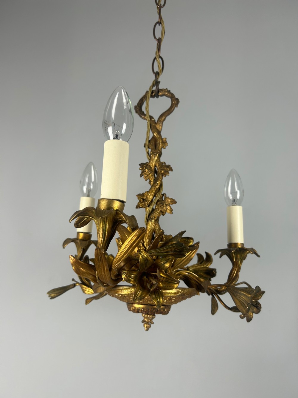 French Ornate 3 Arm Chandelier, Ceiling Light, Rewired  View IX