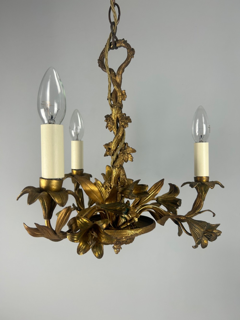 French Ornate 3 Arm Chandelier, Ceiling Light, Rewired  View X