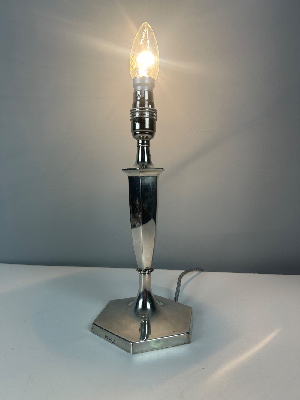 Silver Plated Table Lamp, Rewired and PAT tested  View II