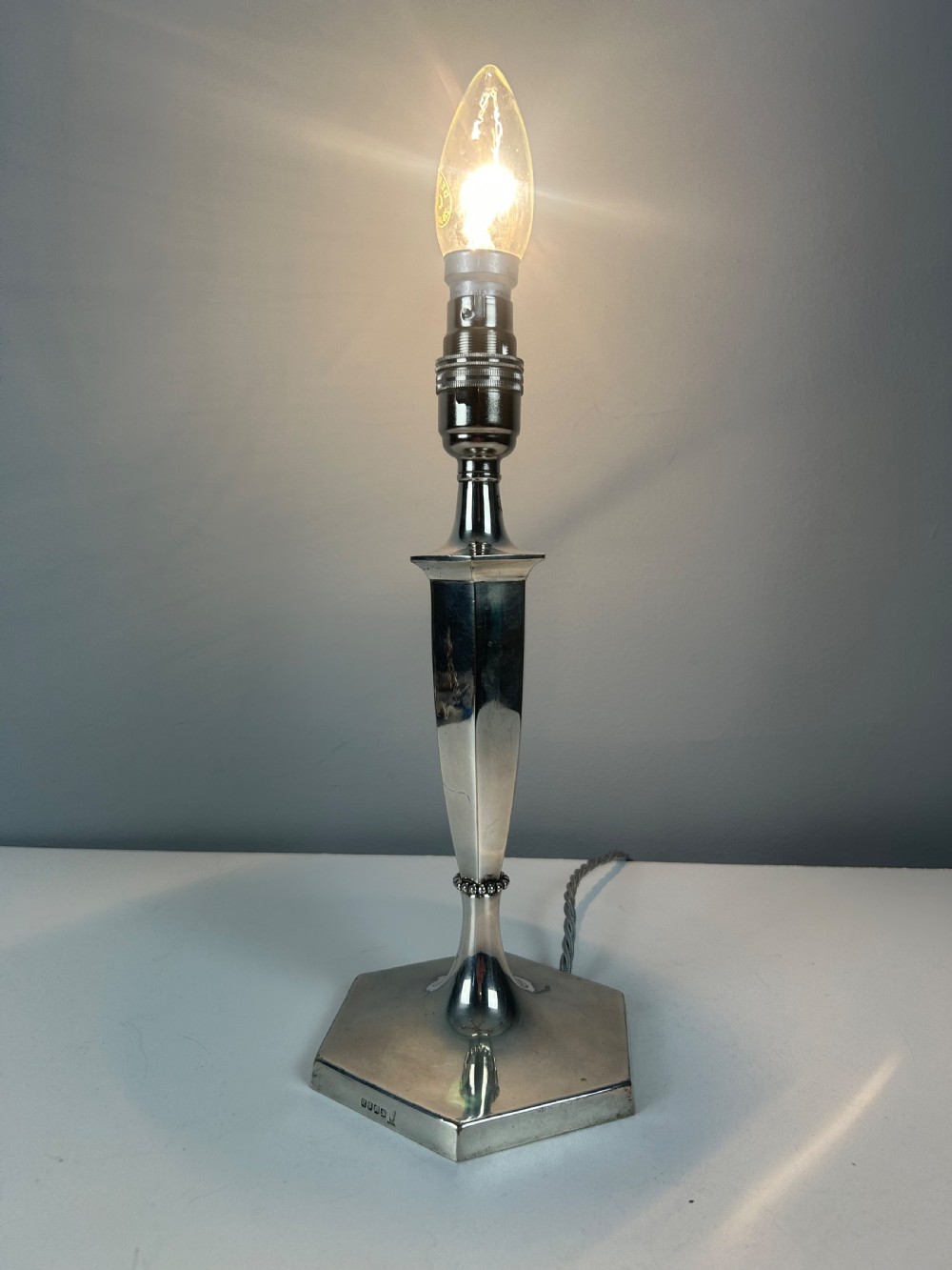 Silver Plated Table Lamp, Rewired and PAT tested  View VI
