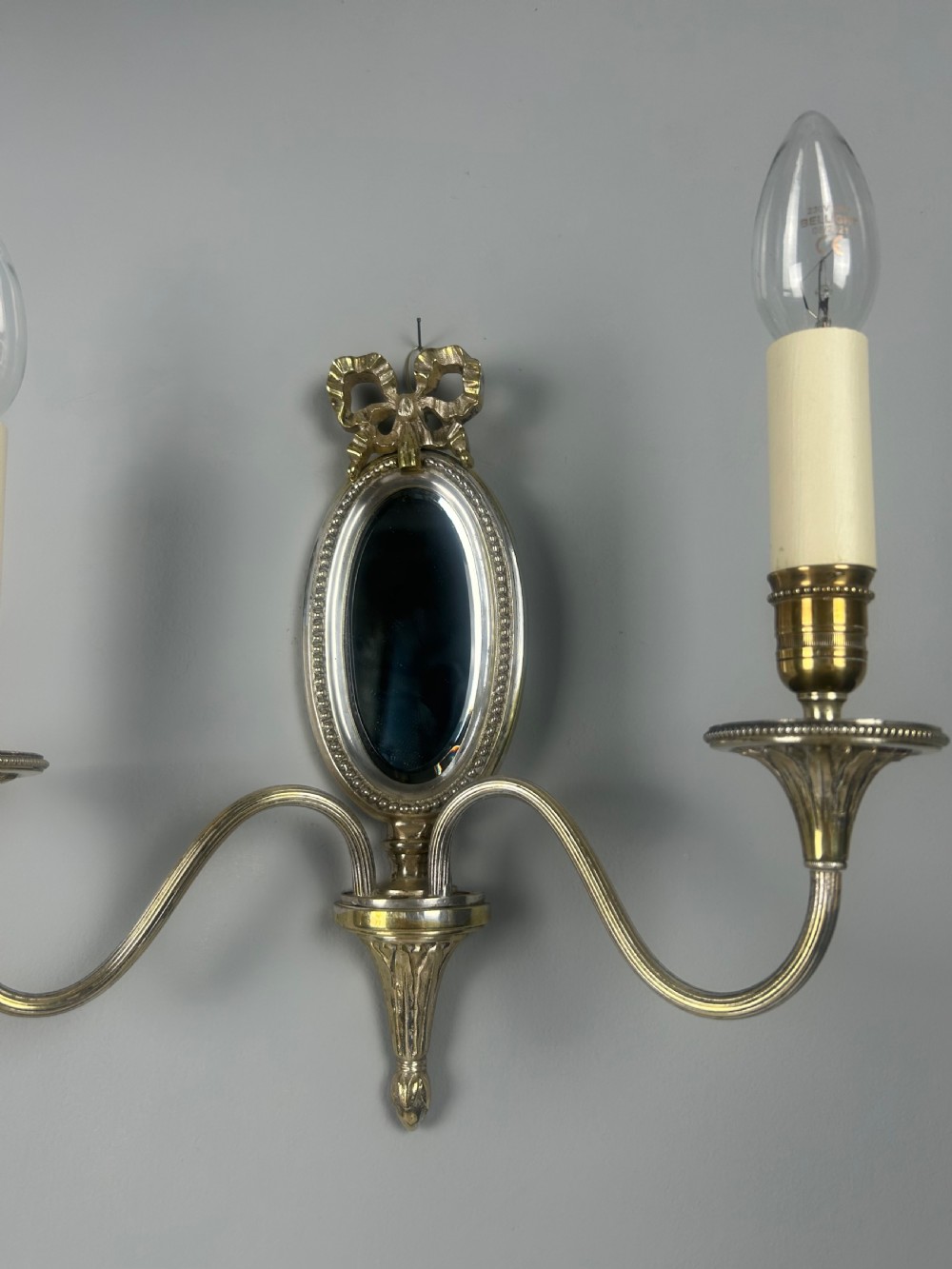 Single French Silver Plated Girandole Mirrored Wall Light, Rewired  View II