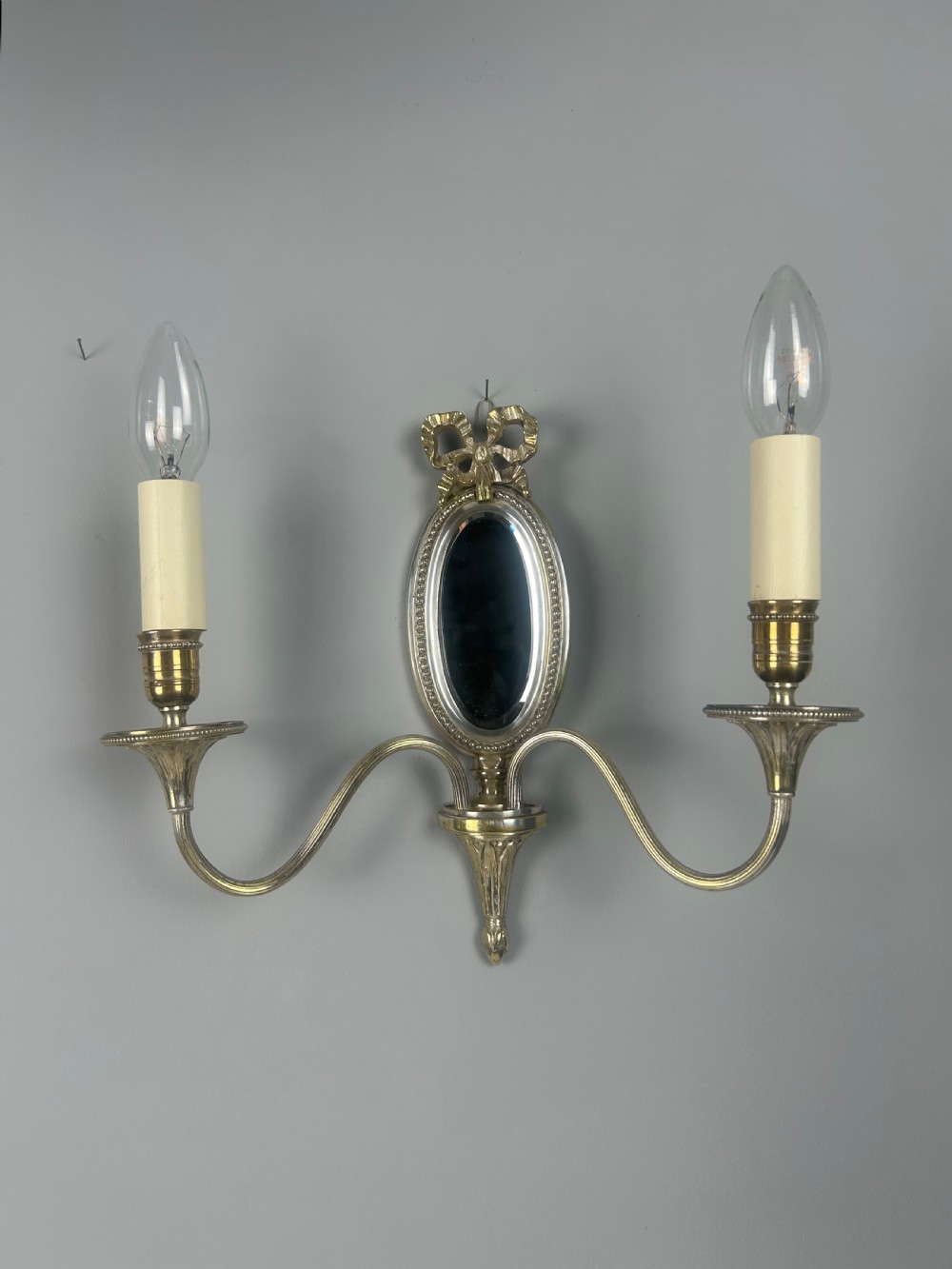 Single French Silver Plated Girandole Mirrored Wall Light, Rewired  View III