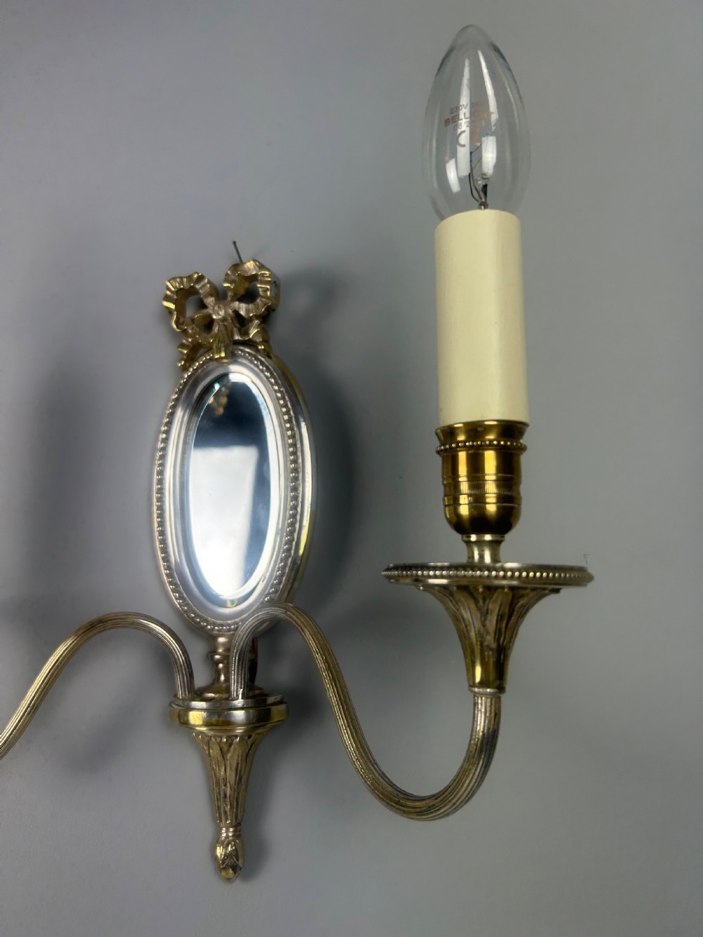 Single French Silver Plated Girandole Mirrored Wall Light, Rewired  View IV