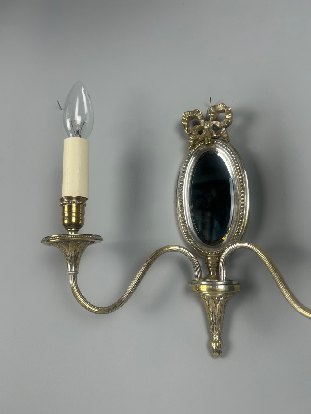 Single French Silver Plated Girandole Mirrored Wall Light, Rewired  View V