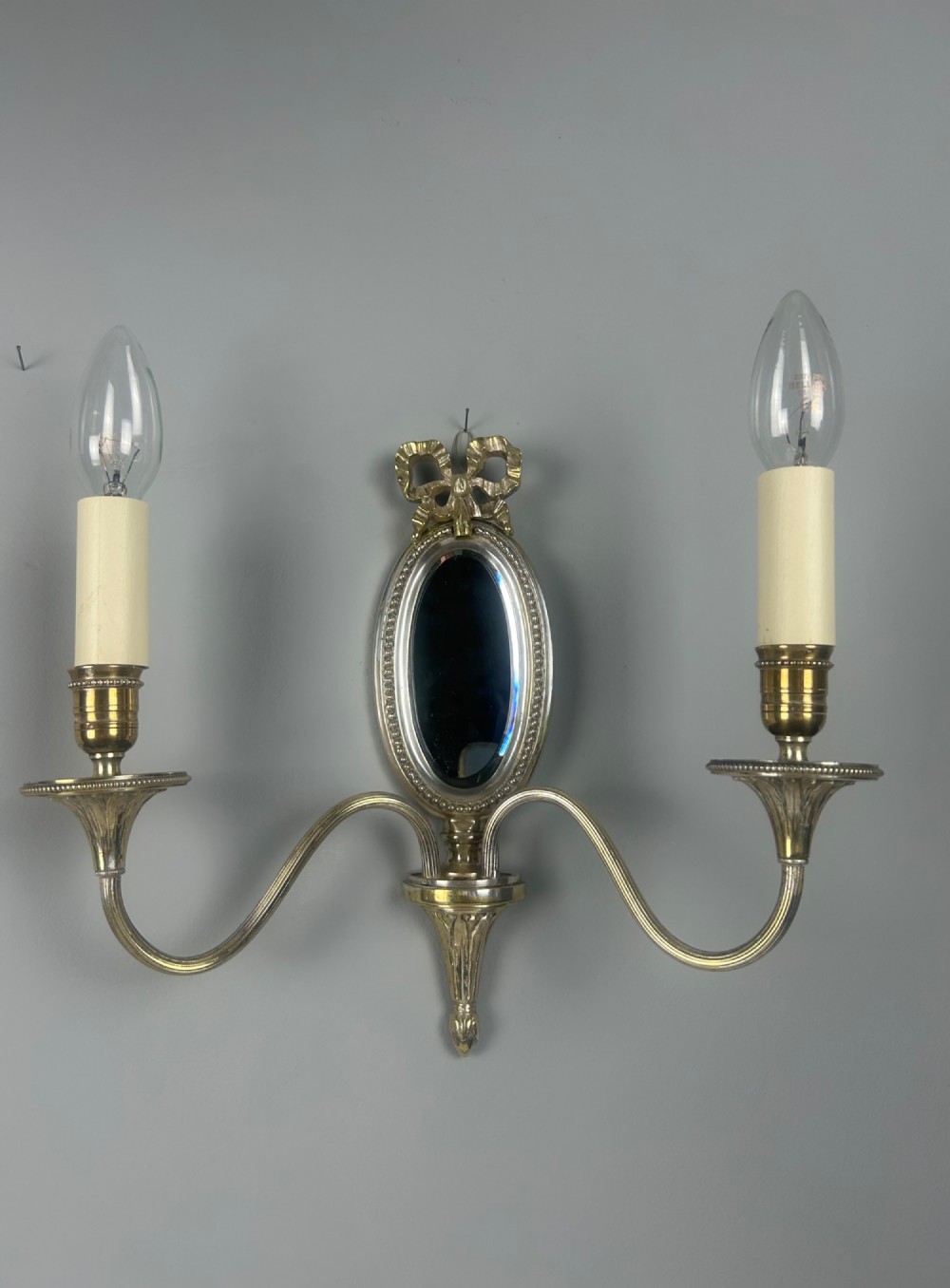 Single French Silver Plated Girandole Mirrored Wall Light, Rewired 