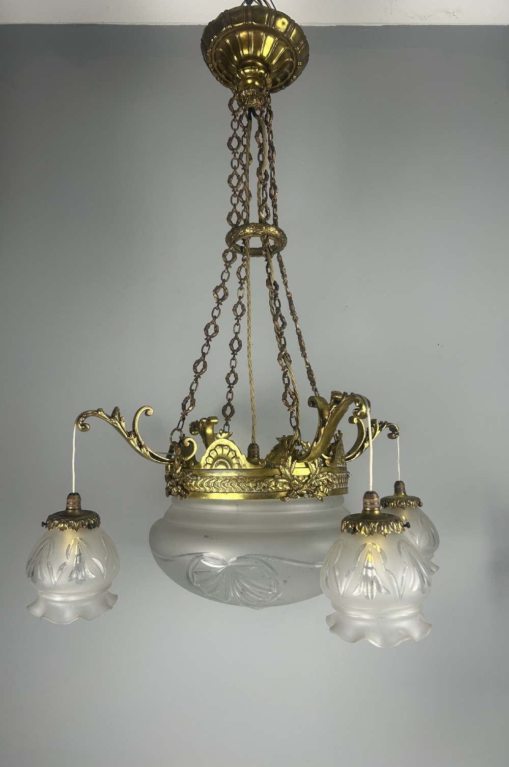 French 5 Light Plafonnier Chandelier Ceiling Light, Rewired 