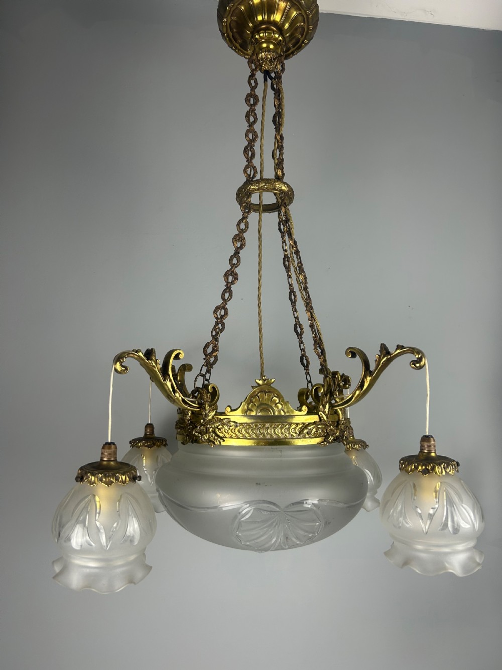 French 5 Light Plafonnier Chandelier Ceiling Light, Rewired  View X