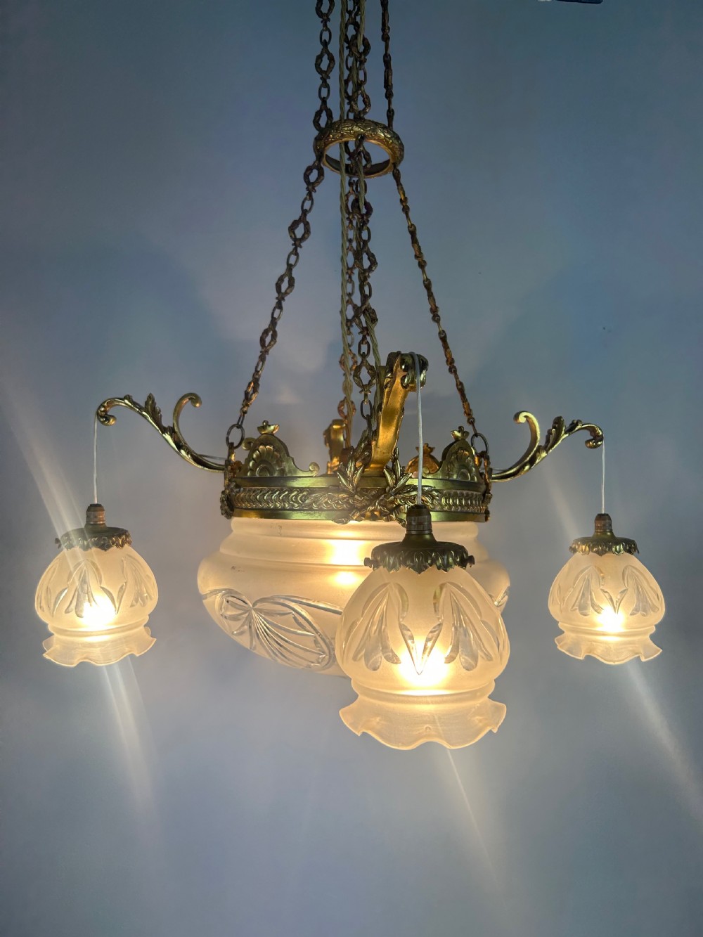French 5 Light Plafonnier Chandelier Ceiling Light, Rewired  View XI