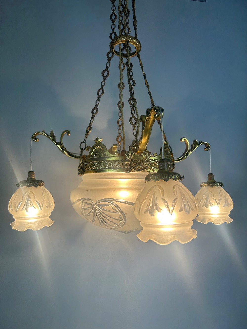 French 5 Light Plafonnier Chandelier Ceiling Light, Rewired  View XII