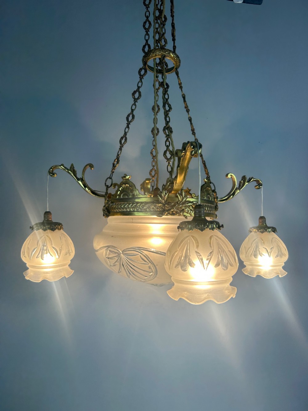 French 5 Light Plafonnier Chandelier Ceiling Light, Rewired  View XV