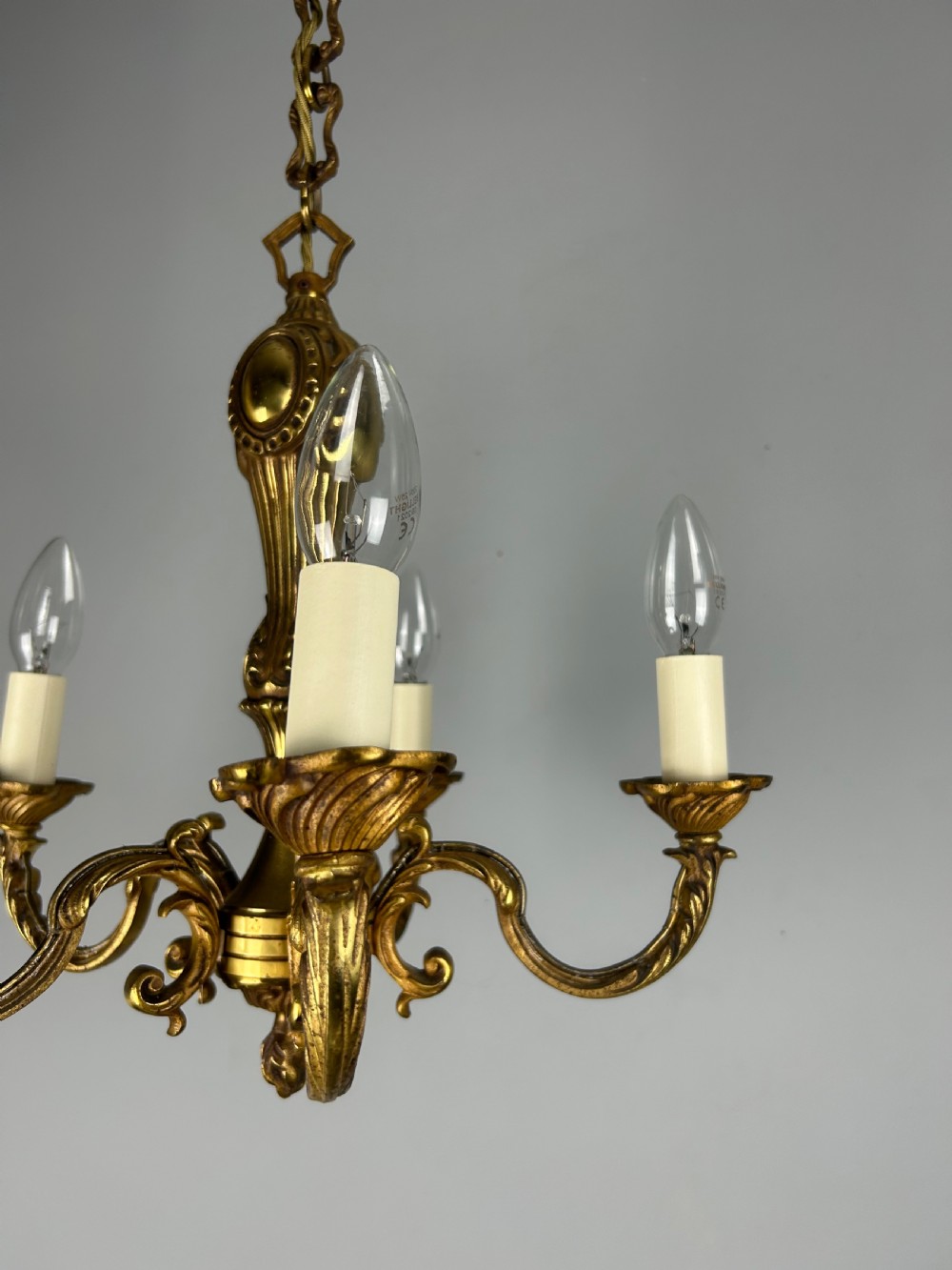French Gilt Brass 5 Light Chandelier, Ceiling Light View VIII