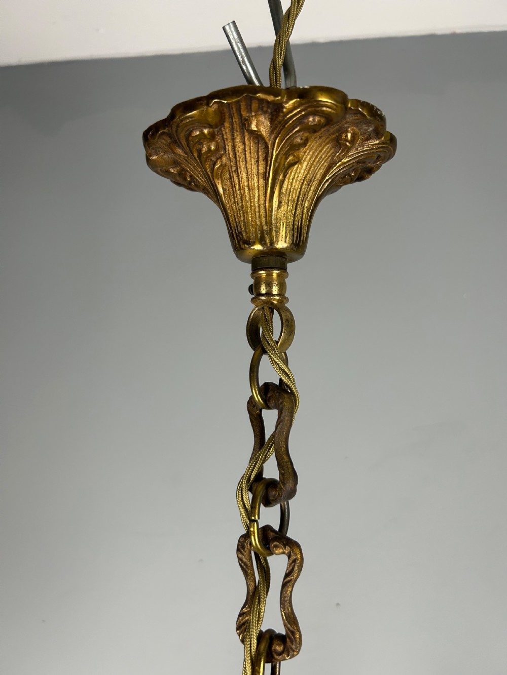 French Gilt Brass 5 Light Chandelier, Ceiling Light View X