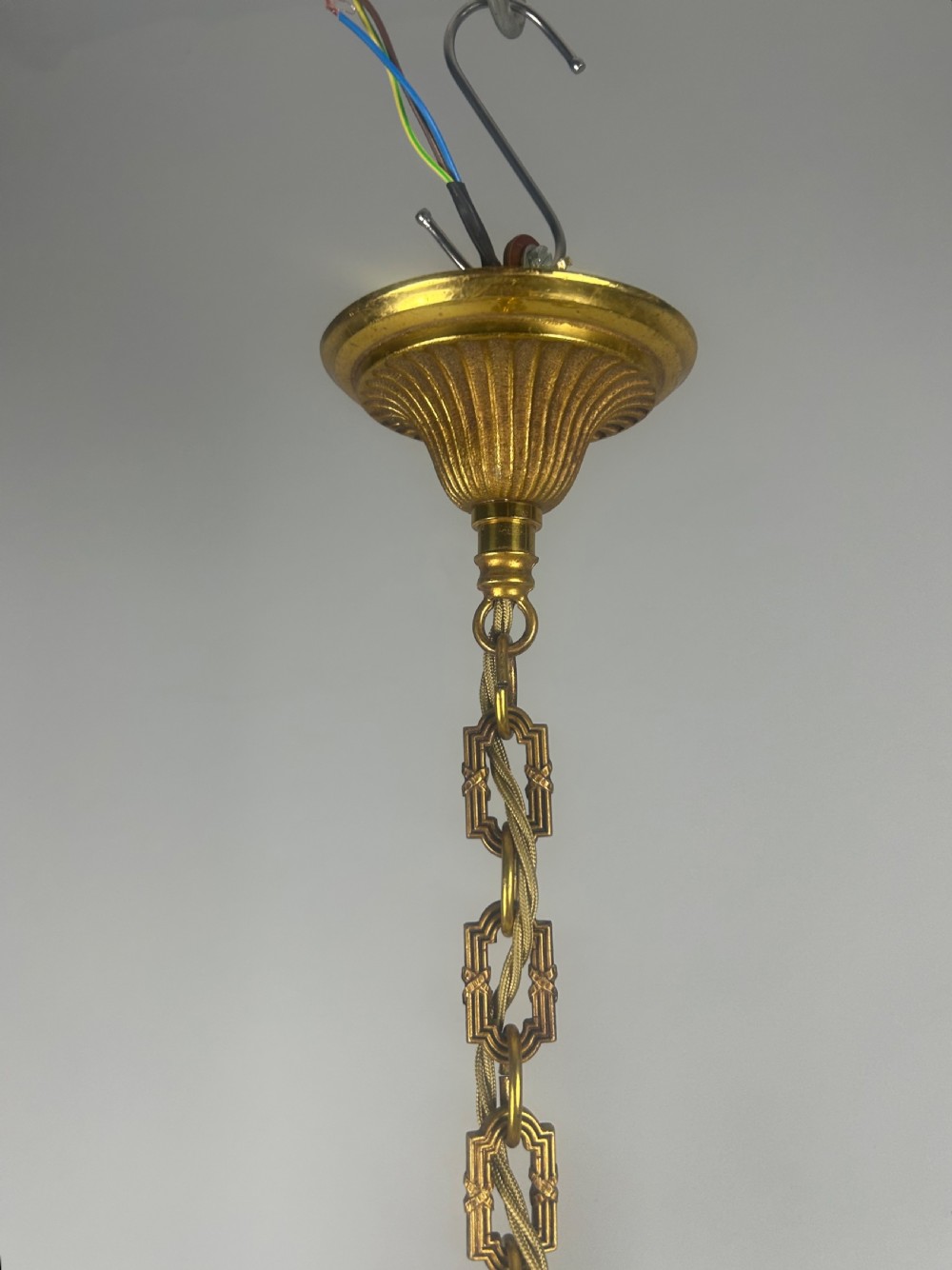 French 3 Light Gilt Brass Chandelier View VI