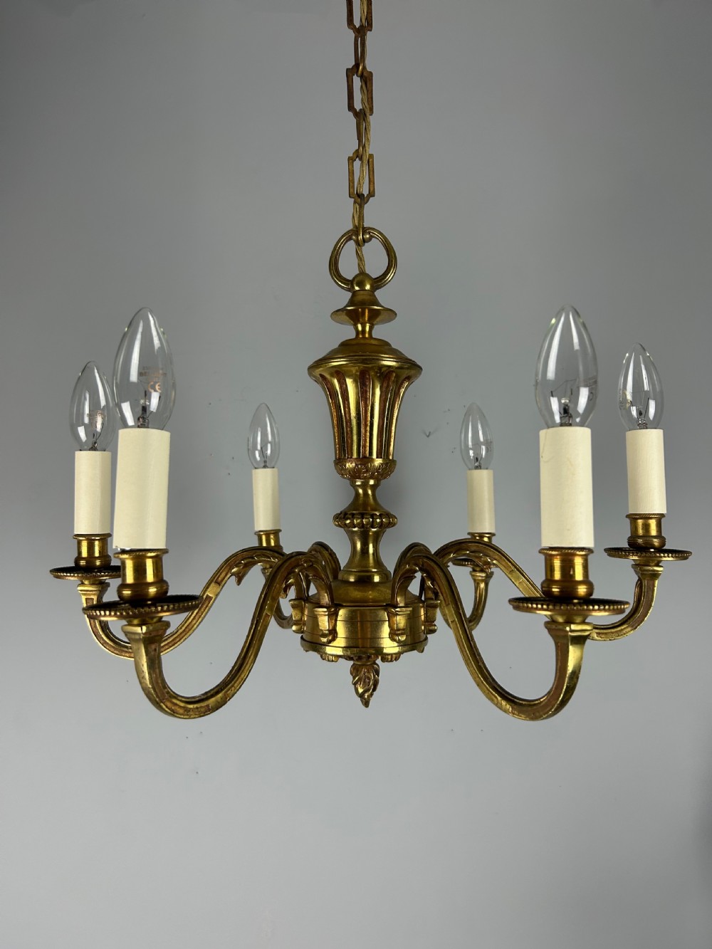 French Gilded Brass 6 Light Antique Chandelier