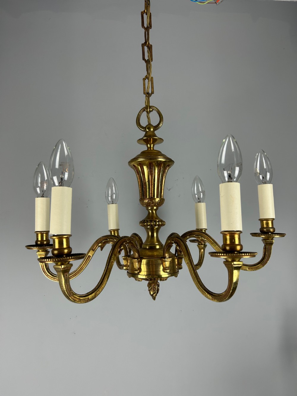 French Gilded Brass 6 Light Antique Chandelier View II