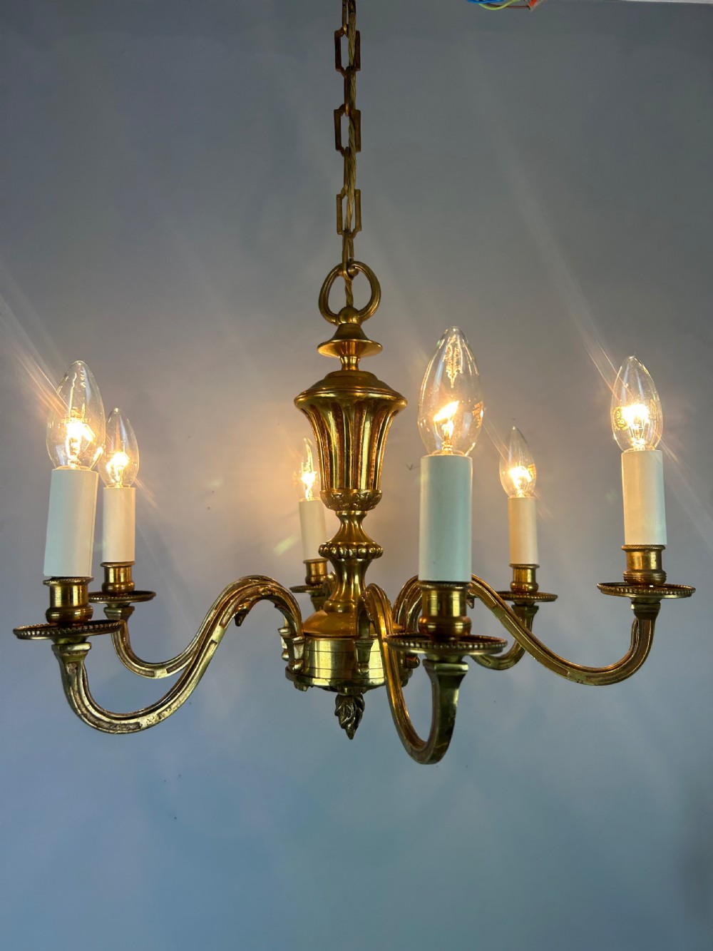 French Gilded Brass 6 Light Antique Chandelier View III