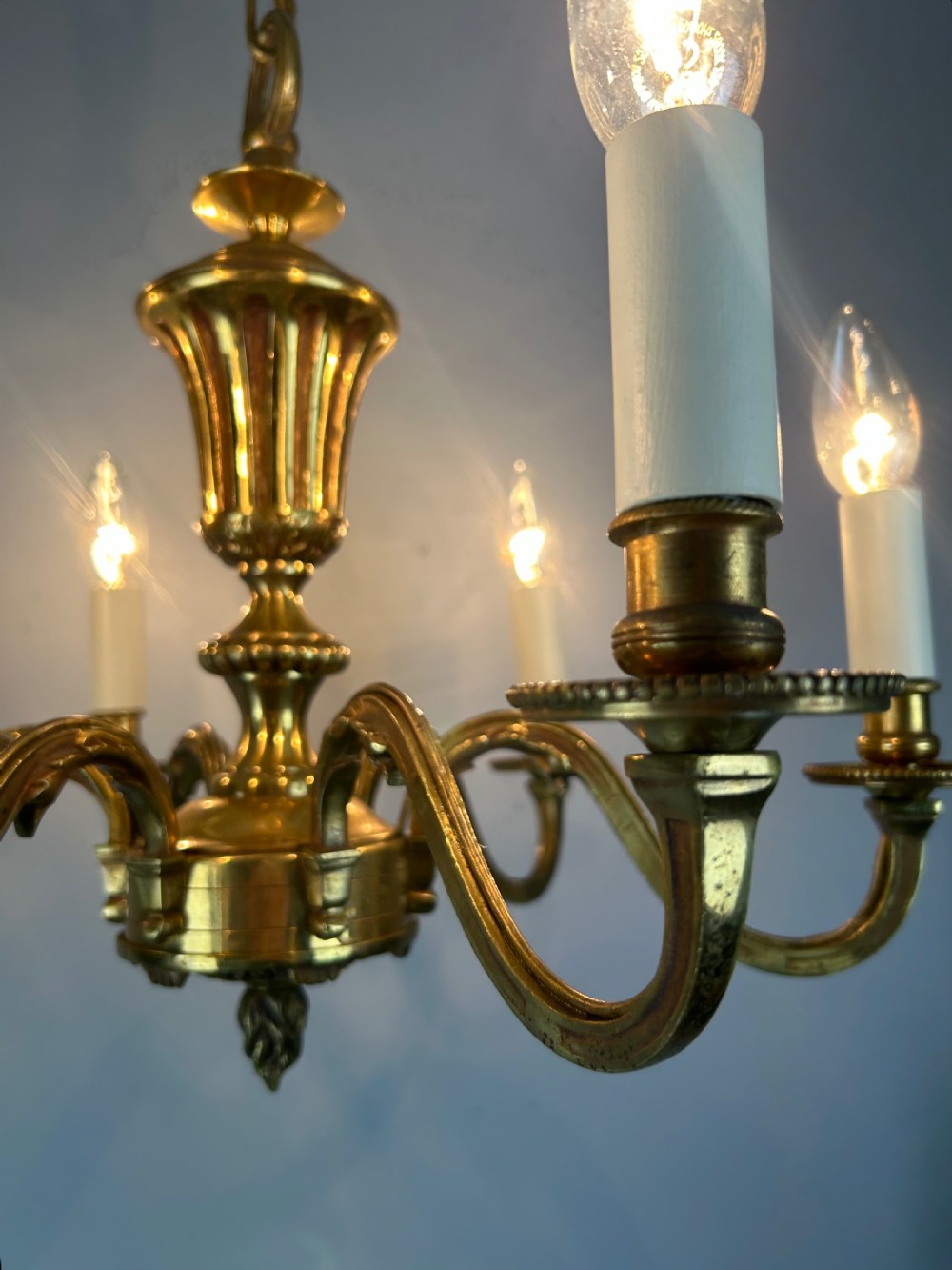 French Gilded Brass 6 Light Antique Chandelier View IV