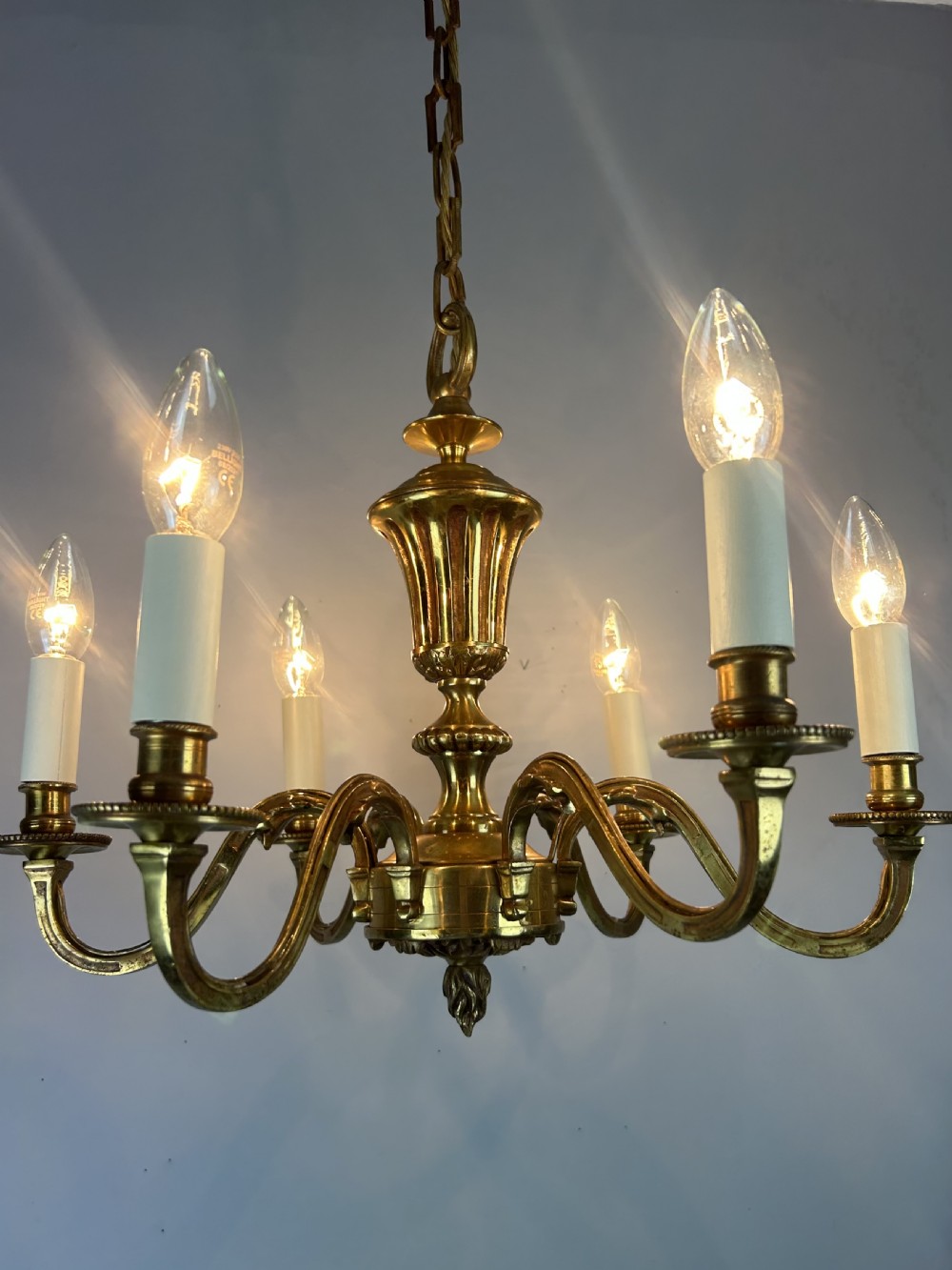 French Gilded Brass 6 Light Antique Chandelier View V