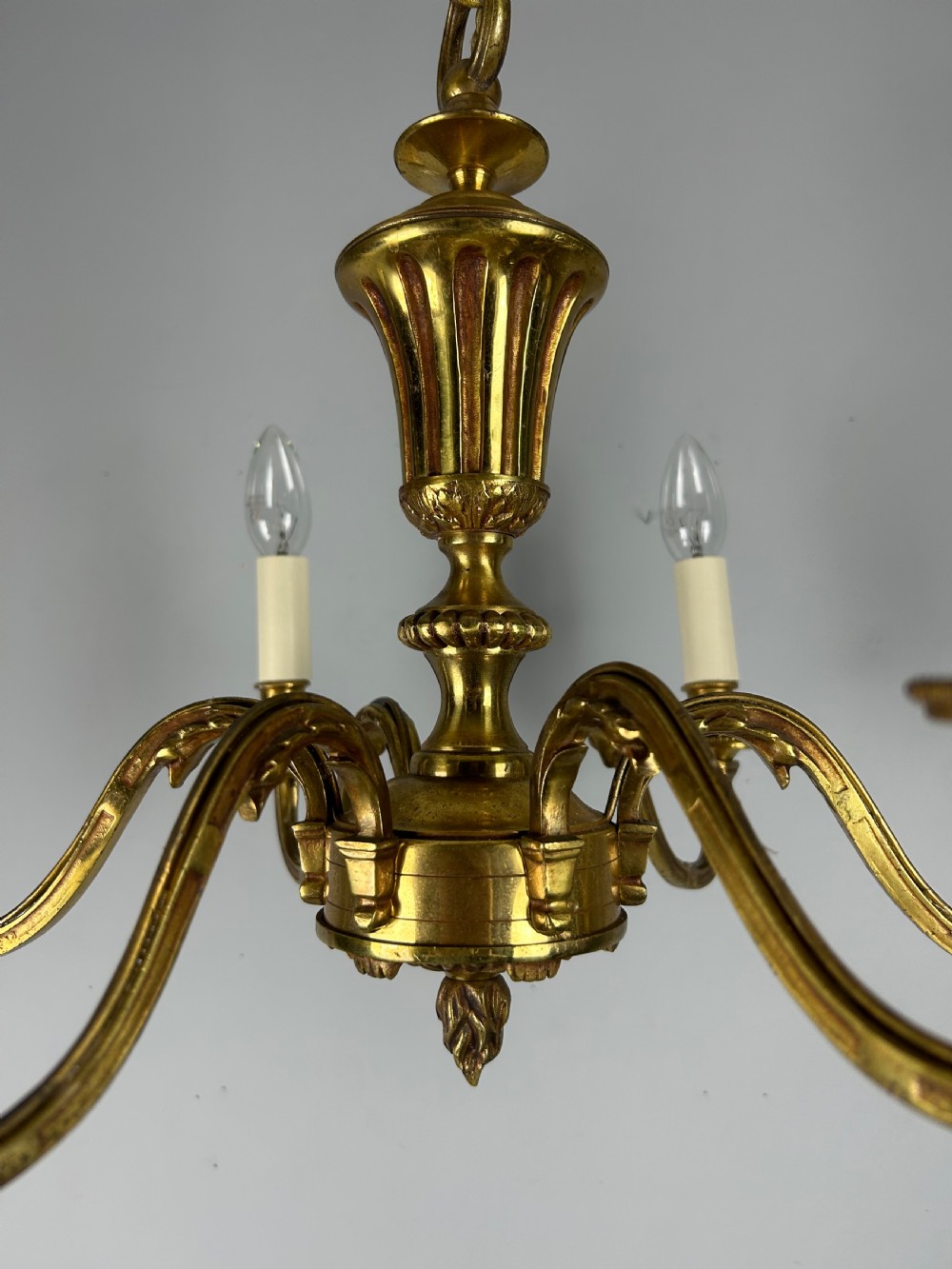 French Gilded Brass 6 Light Antique Chandelier View VII