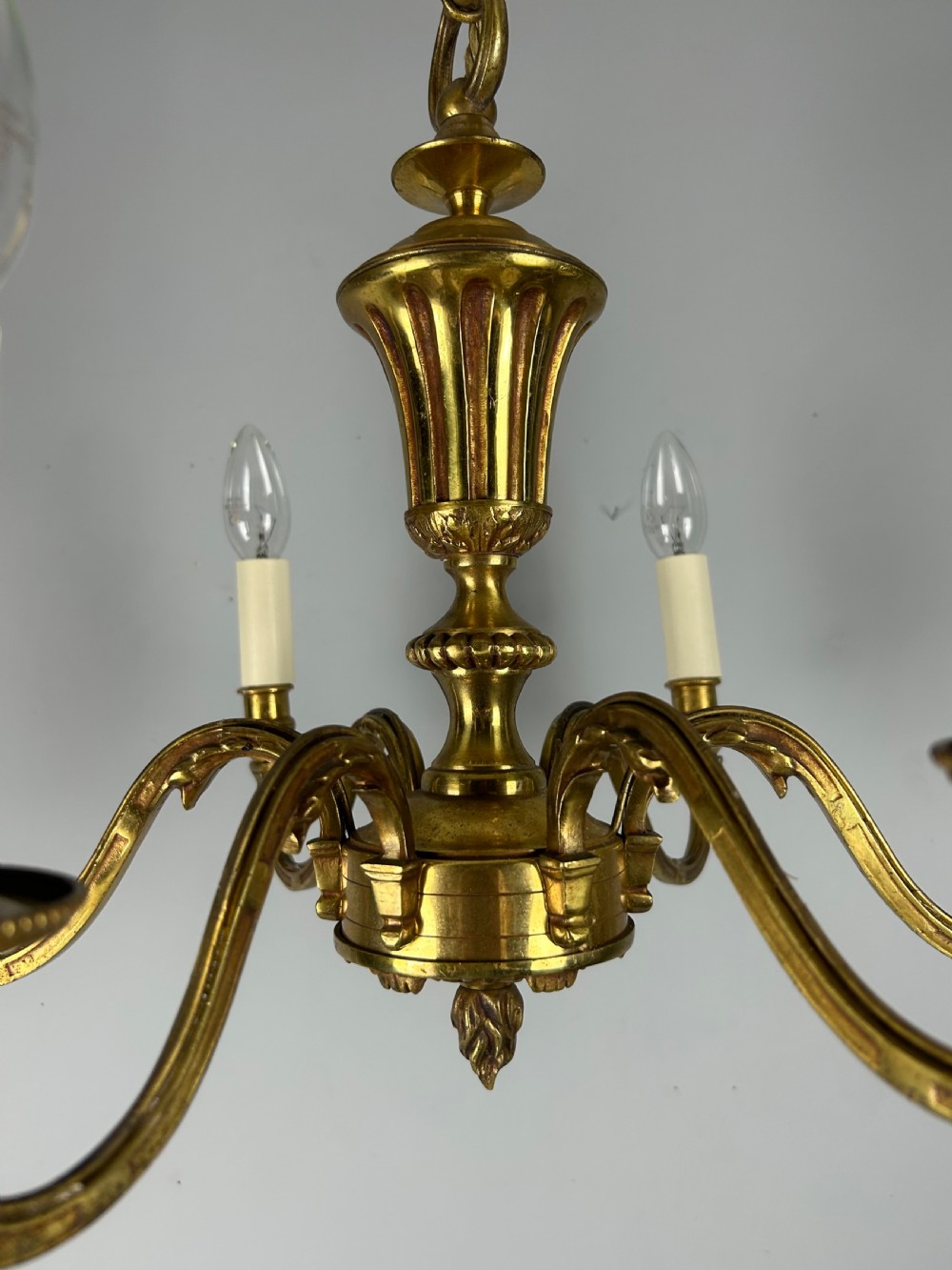 French Gilded Brass 6 Light Antique Chandelier View XI