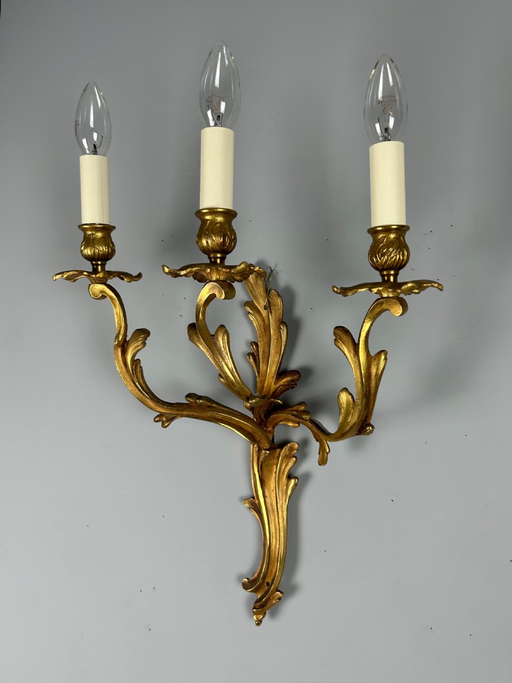 Single French Triple Arm Gilded Brass Wall Light View III