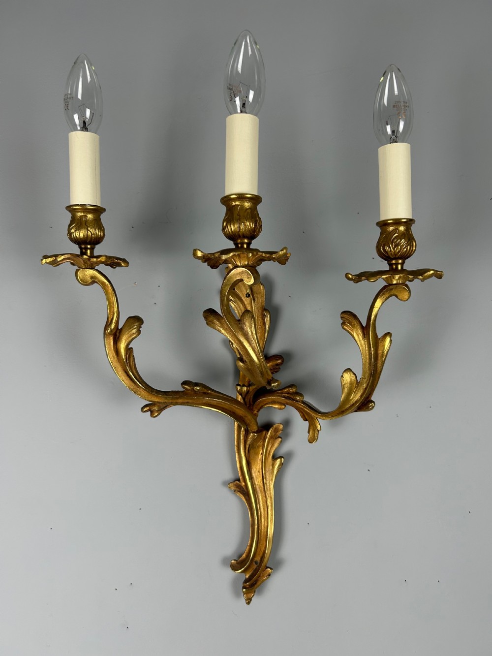 Single French Triple Arm Gilded Brass Wall Light View IV