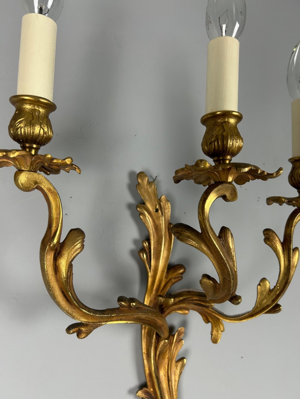 Single French Triple Arm Gilded Brass Wall Light View V