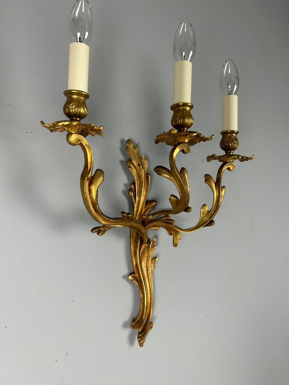 Single French Triple Arm Gilded Brass Wall Light View VI