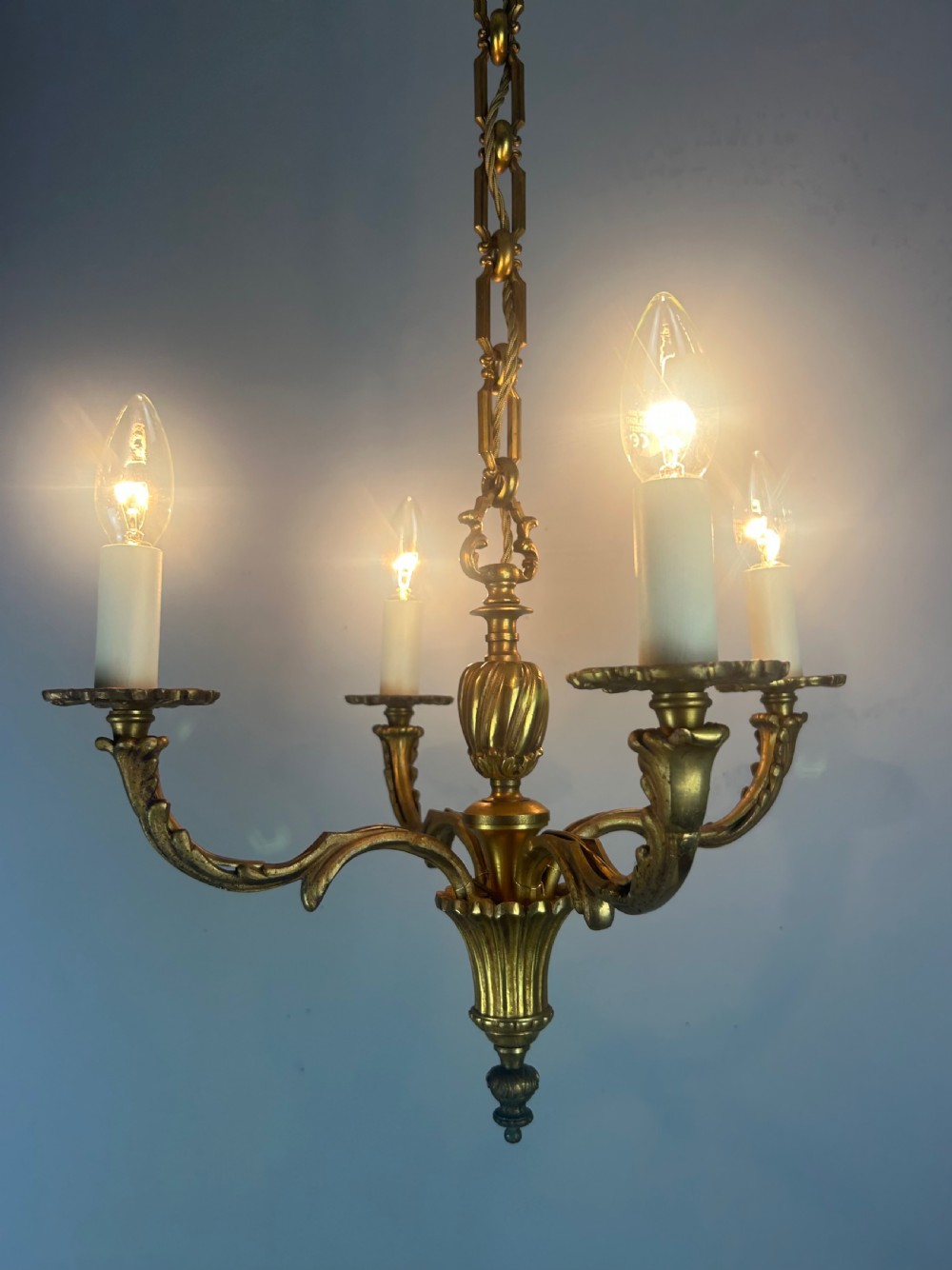 French Gilded Bronze 4 Light Antique Chandelier View IV