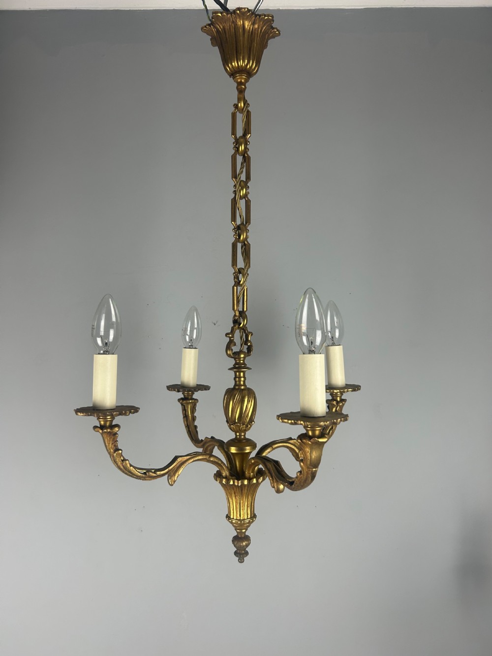 French Gilded Bronze 4 Light Antique Chandelier View V