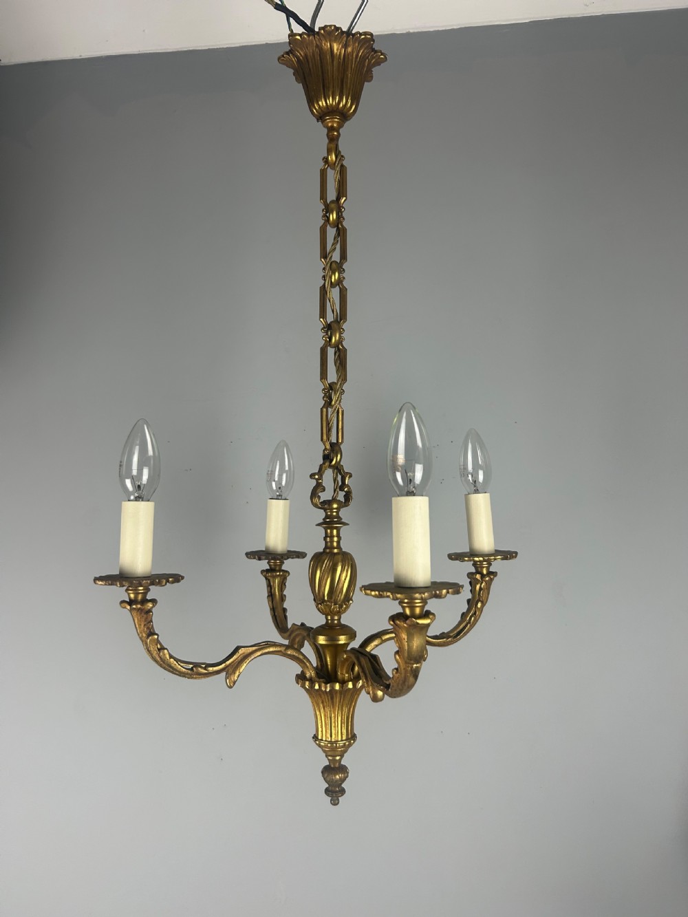 French Gilded Bronze 4 Light Antique Chandelier View VI