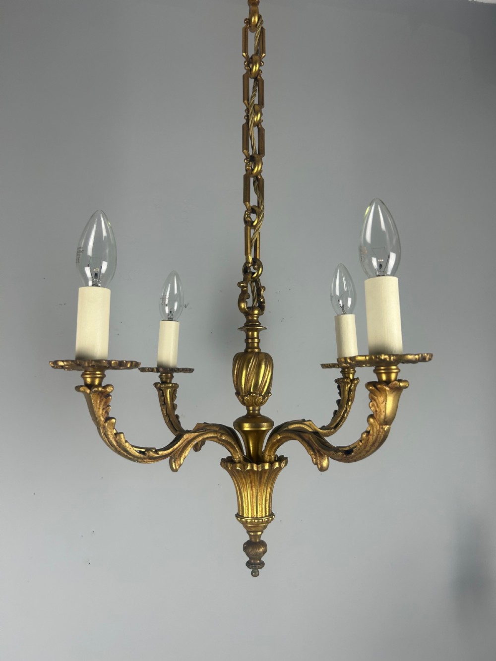 French Gilded Bronze 4 Light Antique Chandelier View IX