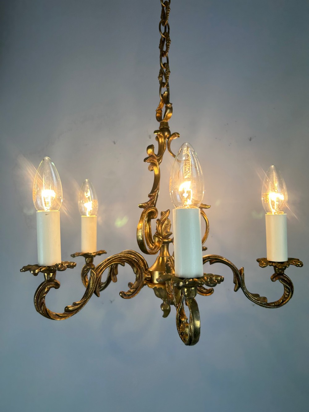 French Gilt Brass 5 Light Chandelier, Ceiling Light View VIII