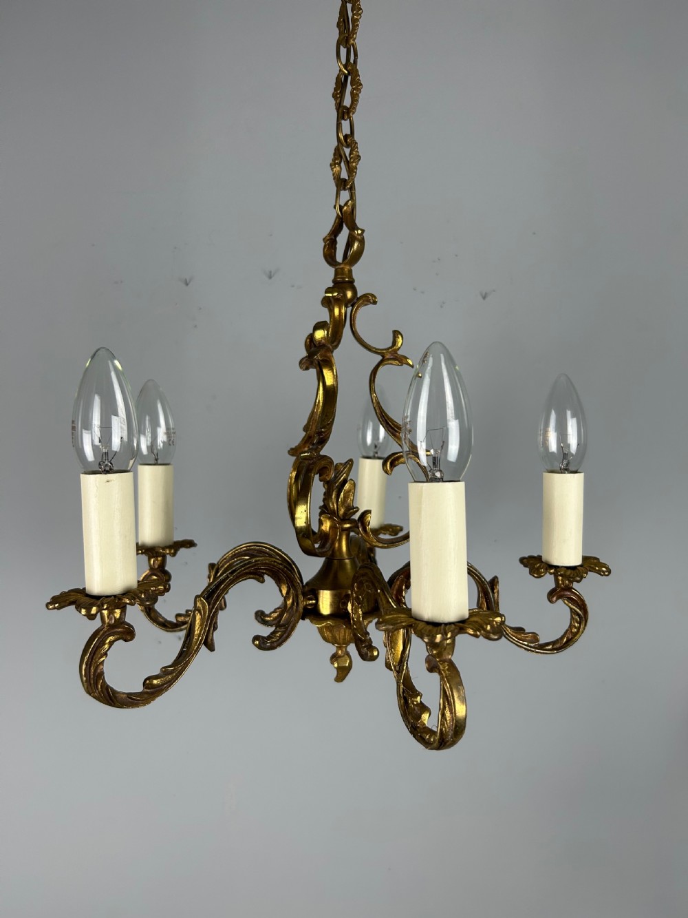 French Gilt Brass 5 Light Chandelier, Ceiling Light View XII