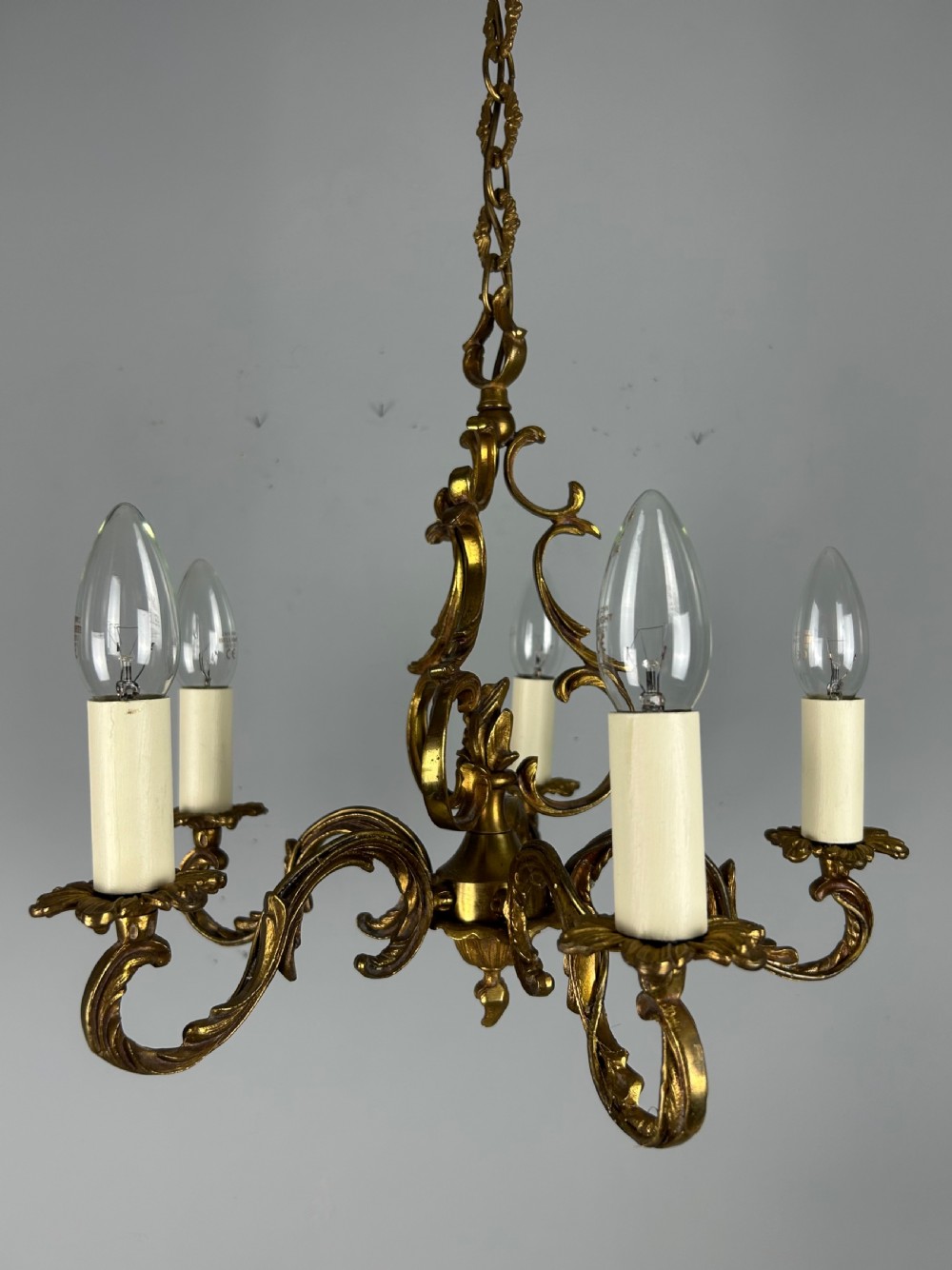 French Gilt Brass 5 Light Chandelier, Ceiling Light View XIII