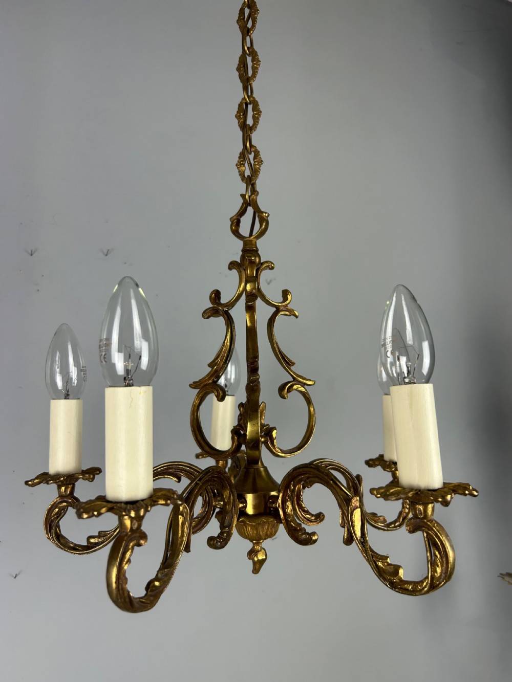 French Gilt Brass 5 Light Chandelier, Ceiling Light View XIV