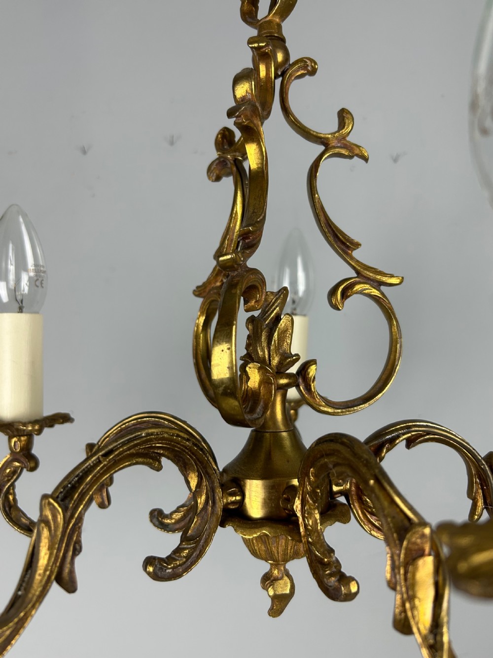 French Gilt Brass 5 Light Chandelier, Ceiling Light View XV