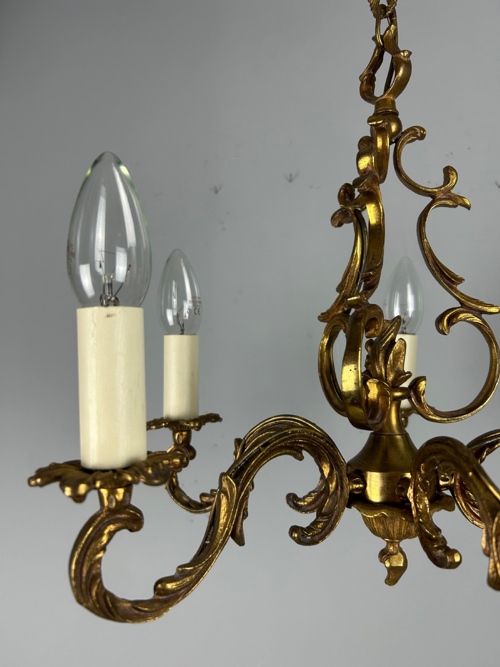 French Gilt Brass 5 Light Chandelier, Ceiling Light View XVI