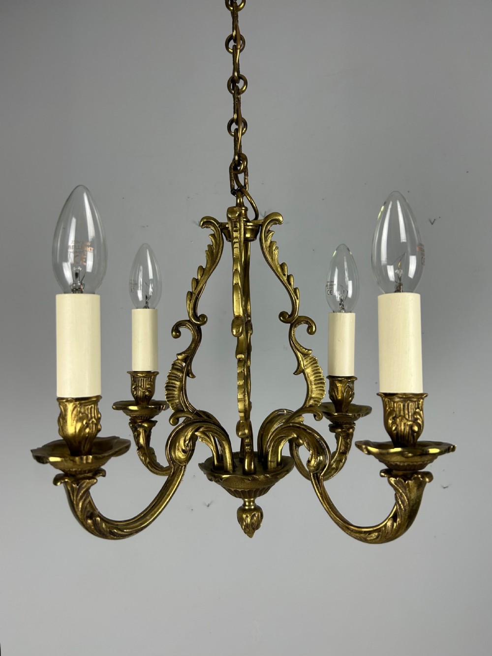 Small French Gilt Brass 4 Light Chandelier, Ceiling Light