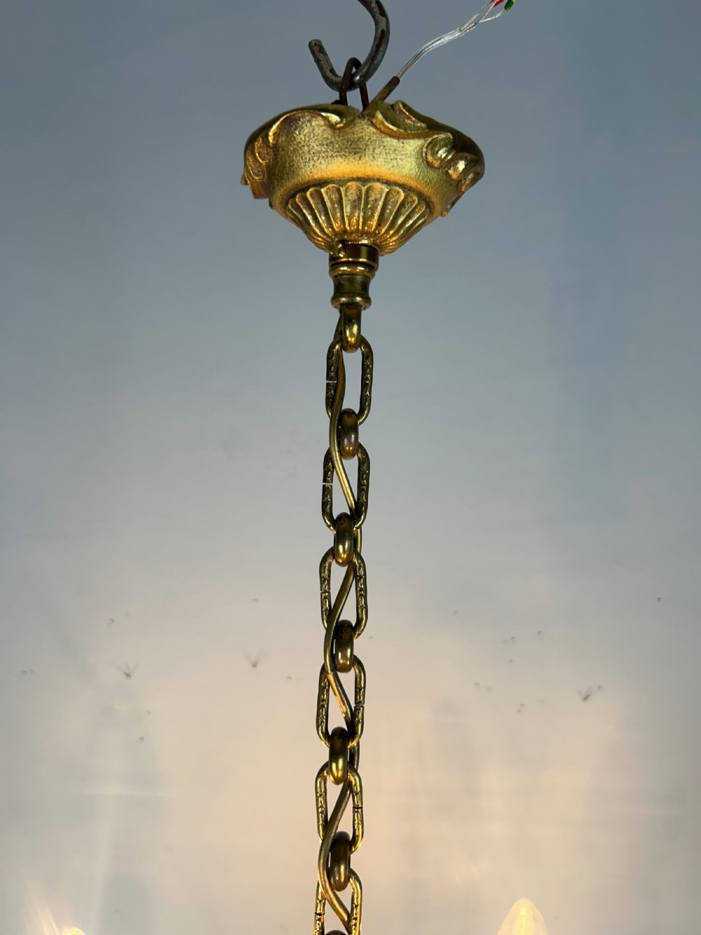 Small French Gilt Brass 4 Light Chandelier, Ceiling Light View III