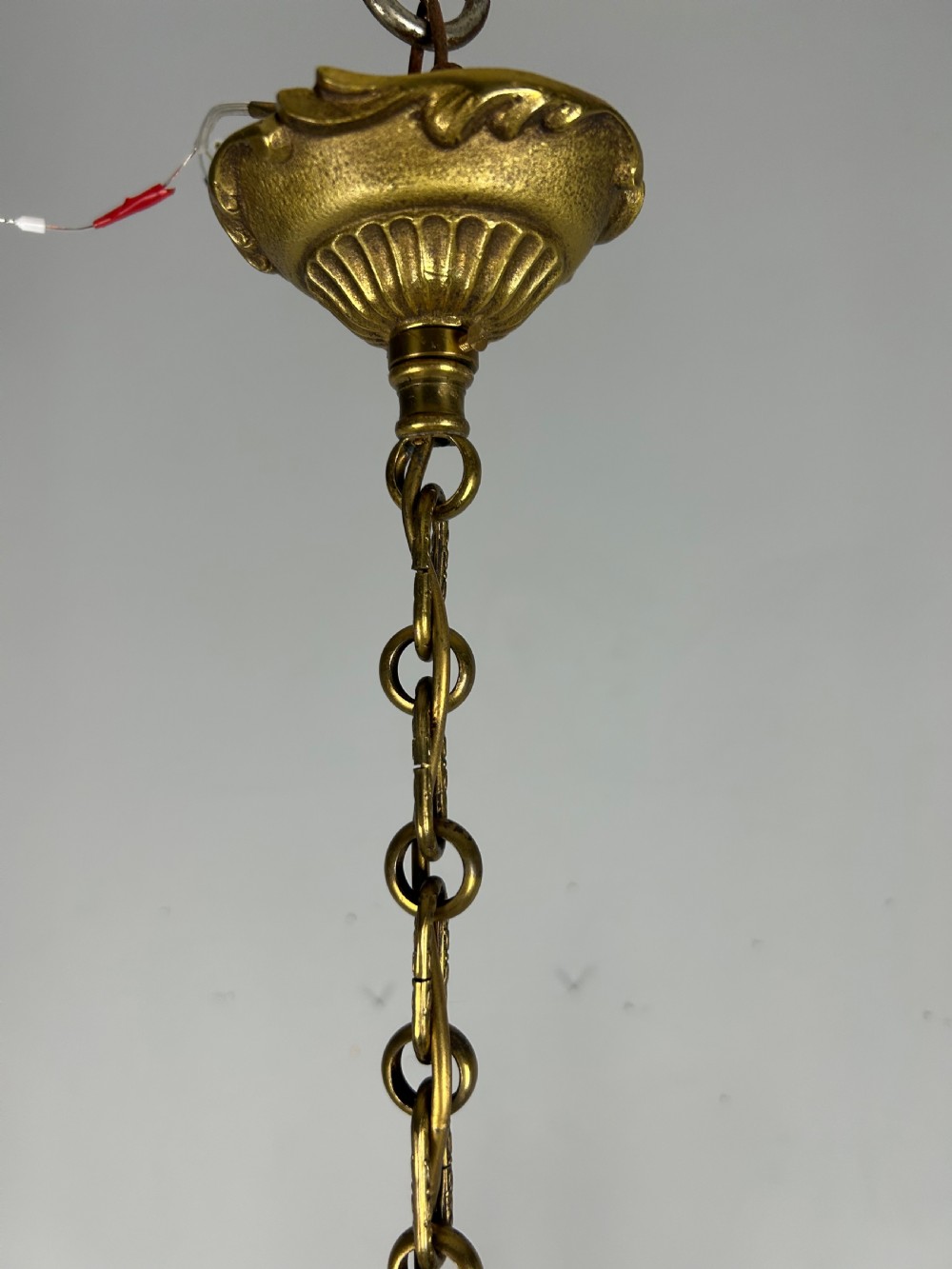 Small French Gilt Brass 4 Light Chandelier, Ceiling Light View IX