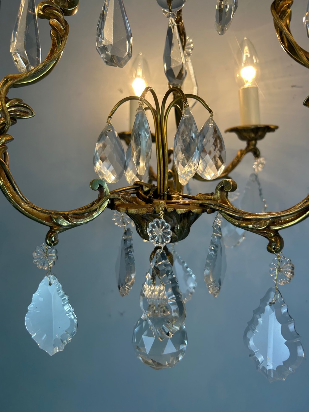 French Gilded & Crystal 6 Light Chandelier View II