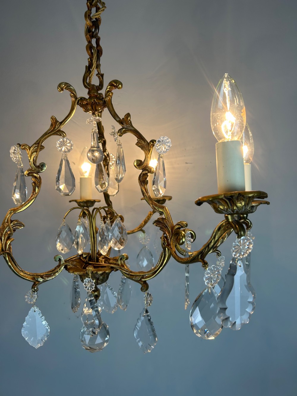French Gilded & Crystal 6 Light Chandelier View III
