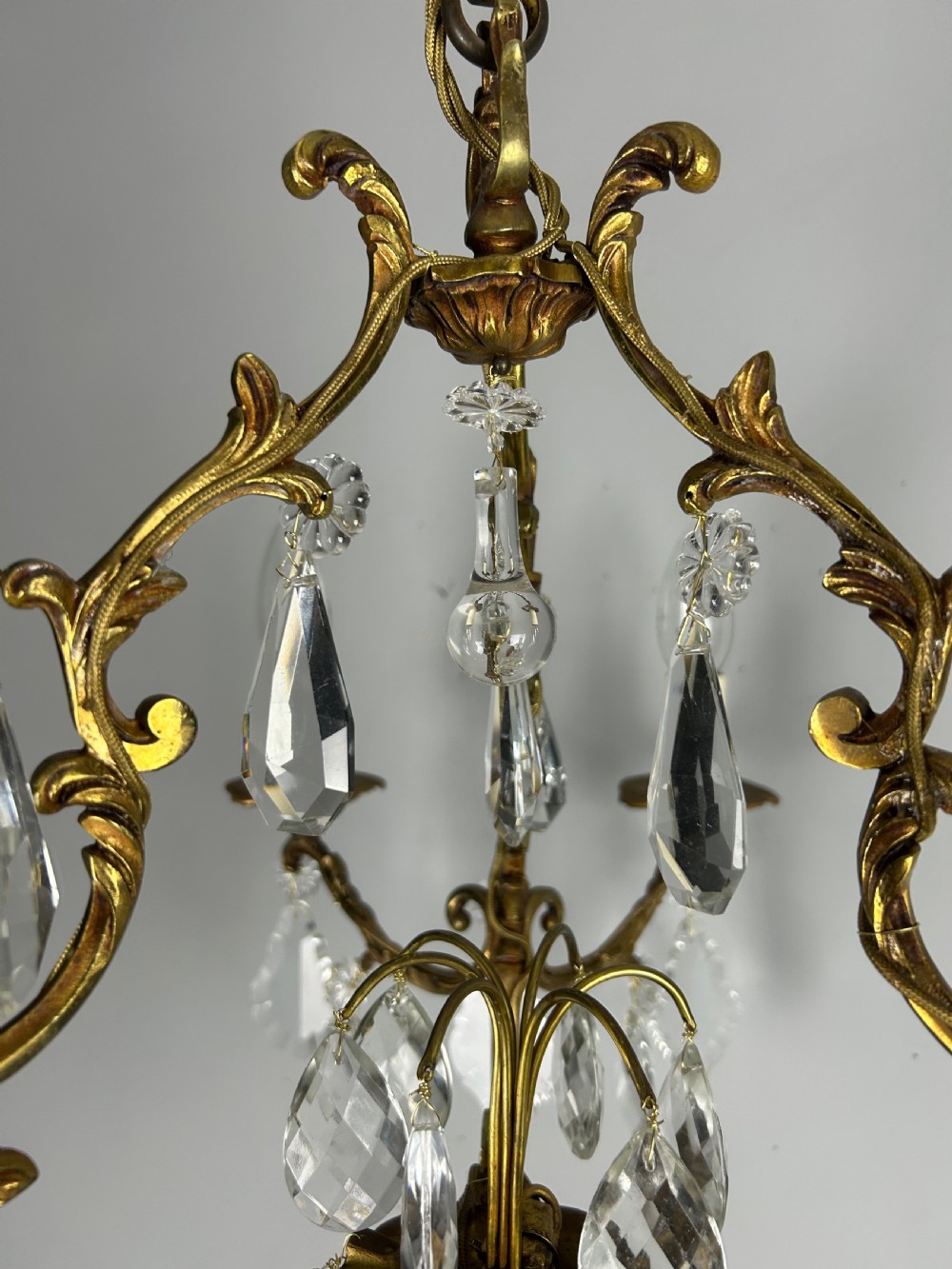 French Gilded & Crystal 6 Light Chandelier View VI