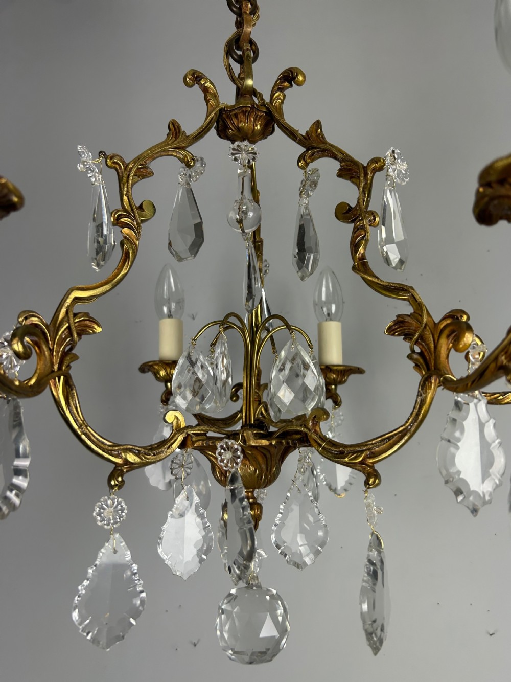 French Gilded & Crystal 6 Light Chandelier View IX