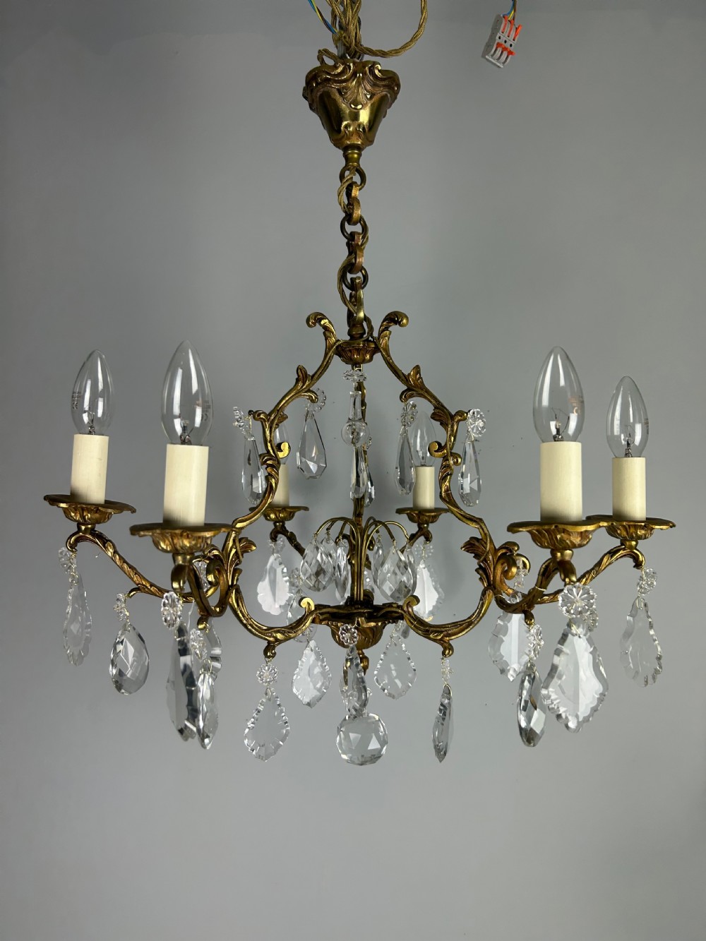 French Gilded & Crystal 6 Light Chandelier View X